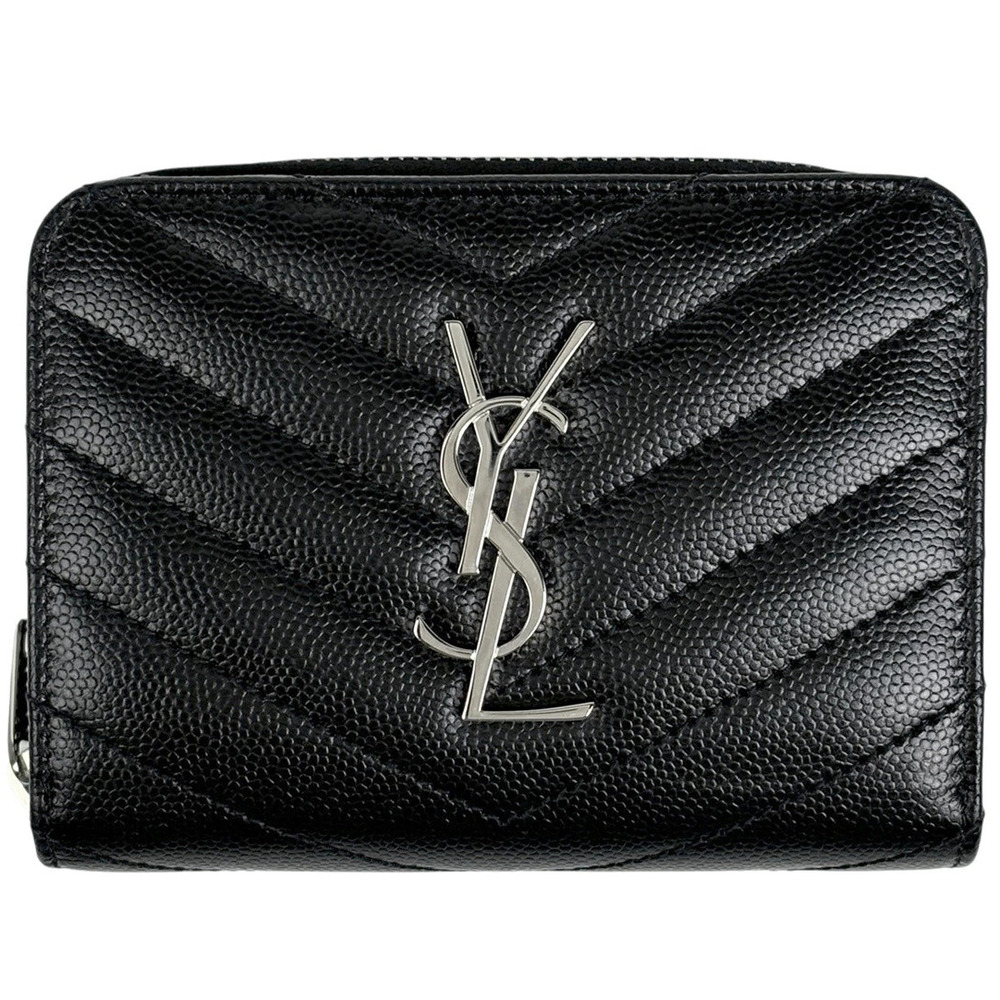 Saint Laurent Monogram Compact Zip Around Wallet Bi fold Leather Black